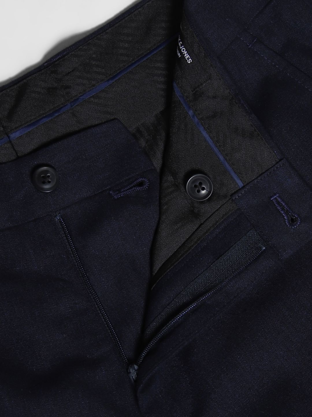 Dark Blue Slim Fit Linen Trousers