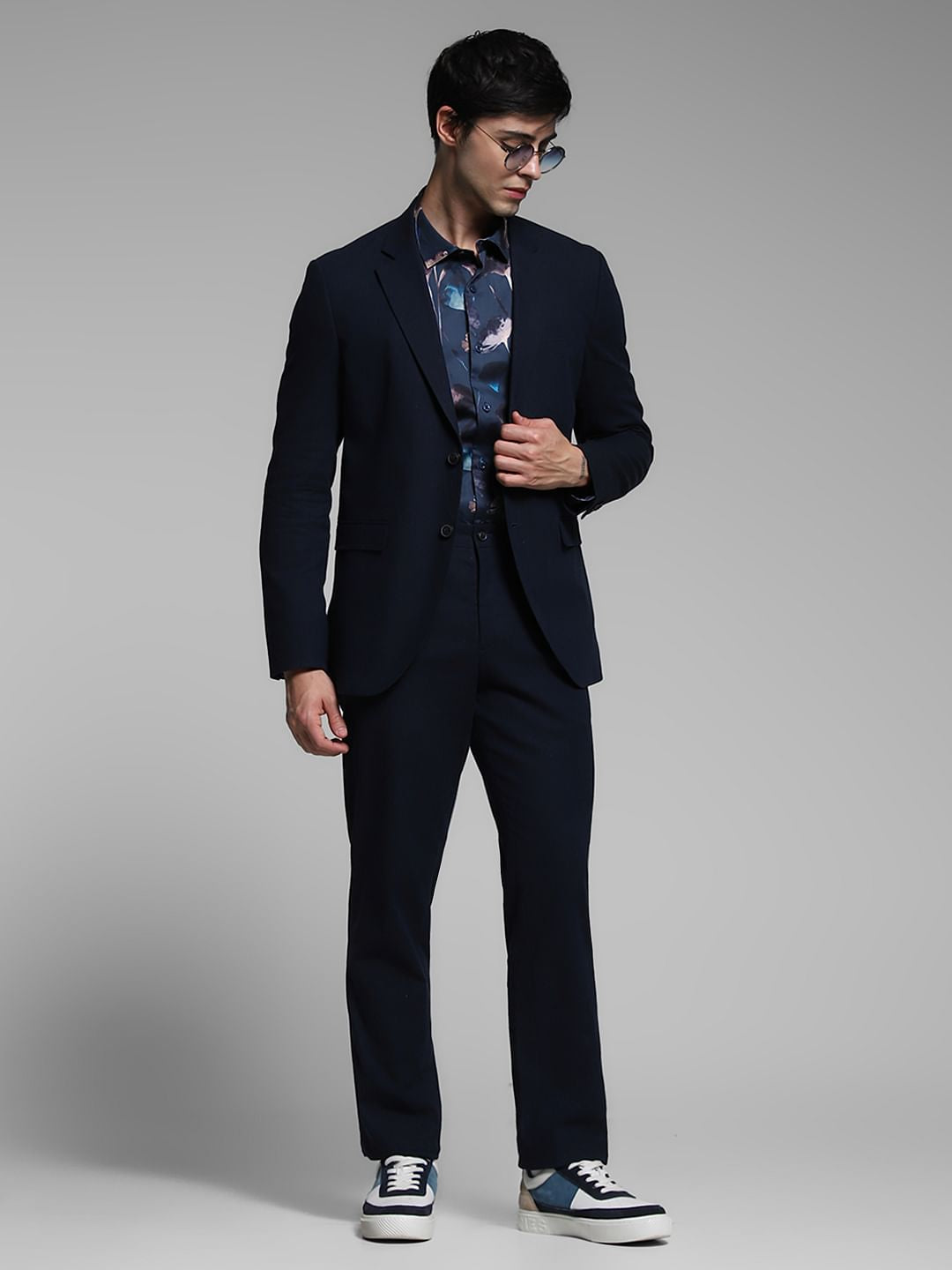 Dark Blue Slim Fit Linen Trousers