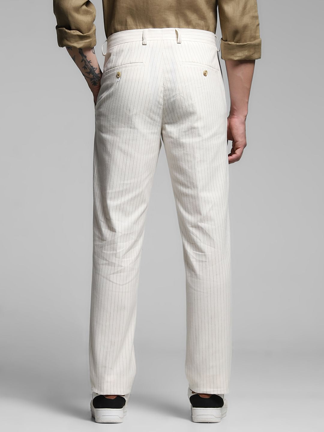 White Striped Slim Fit Linen Trousers