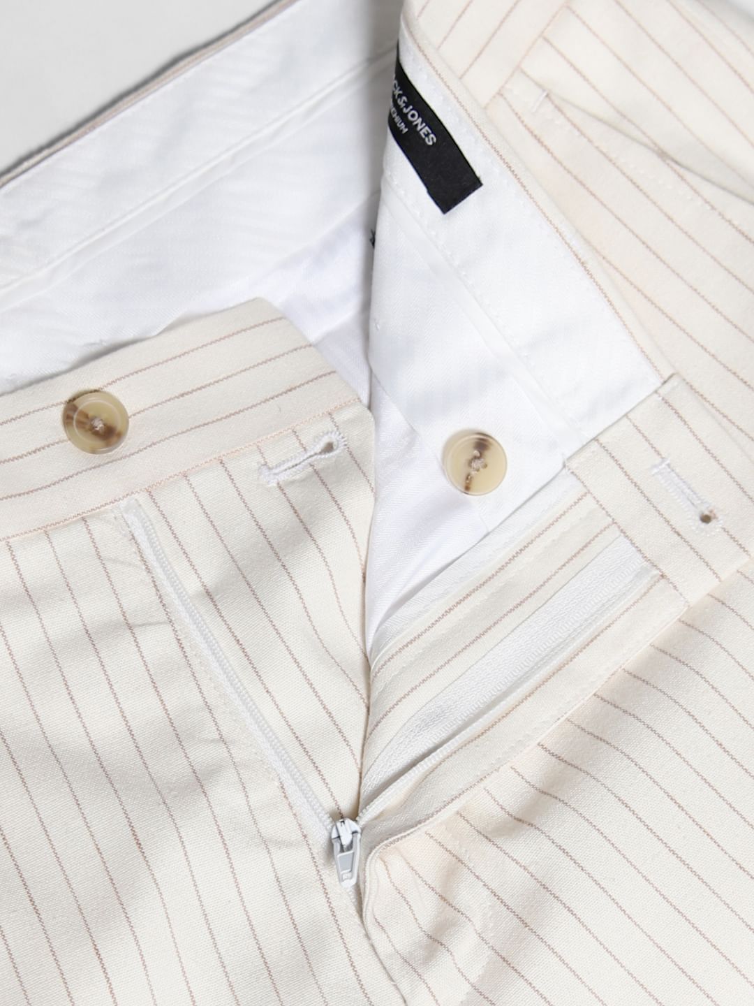White Striped Slim Fit Linen Trousers