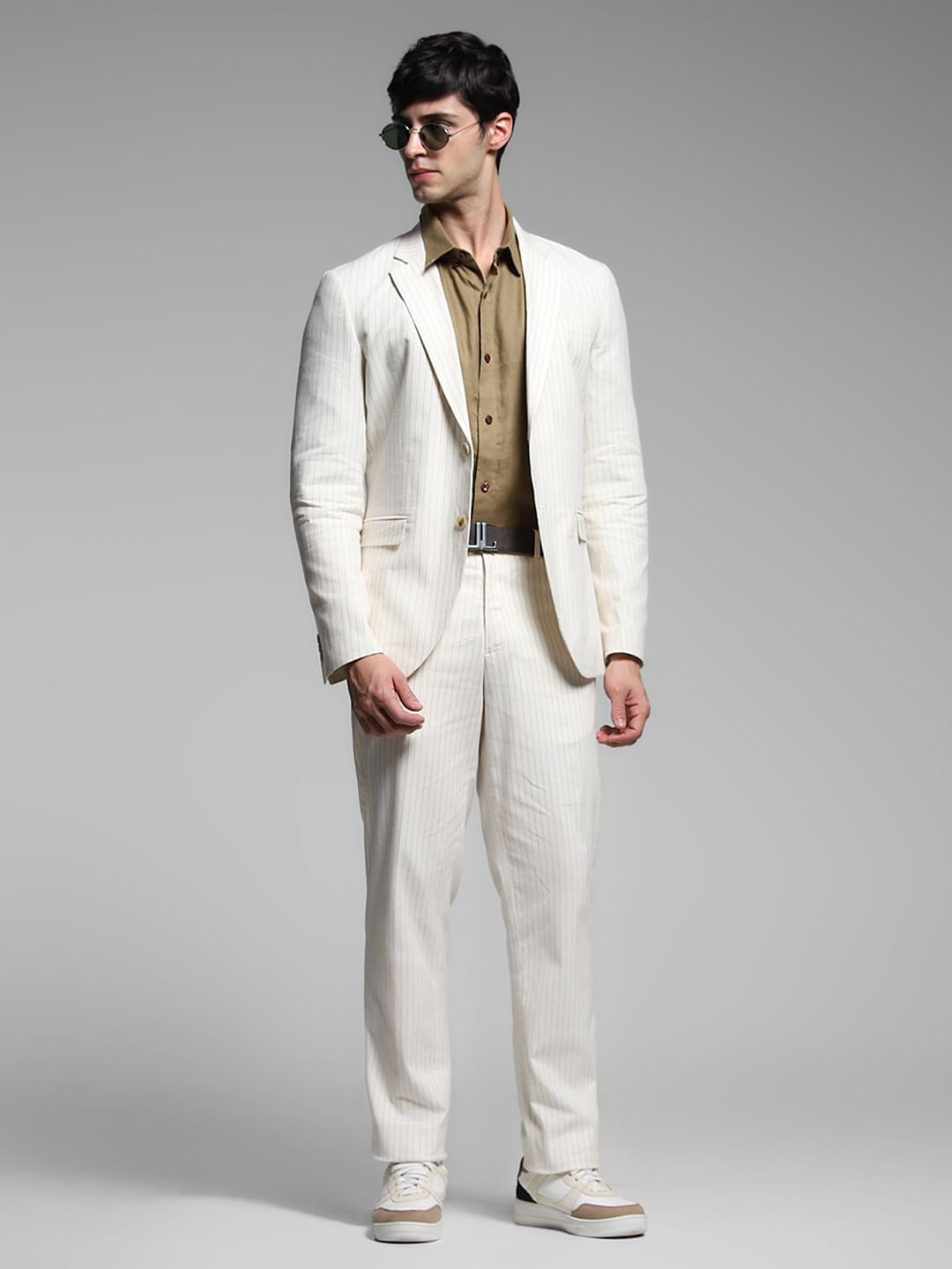 White Striped Slim Fit Linen Trousers