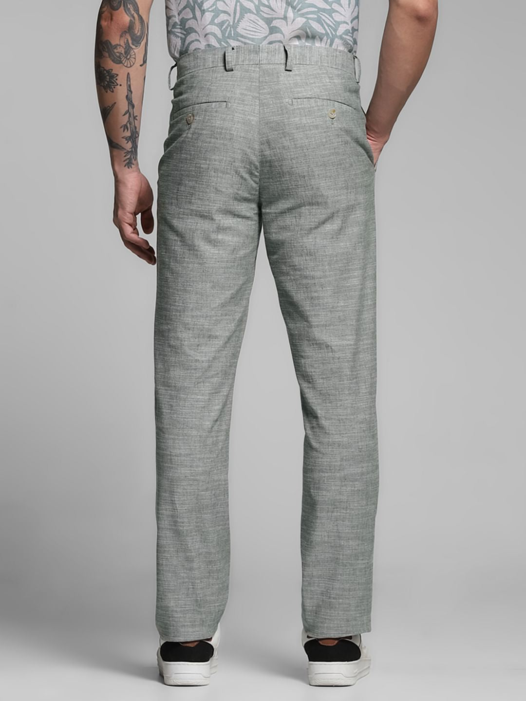 Green Linen Slim Fit Trousers