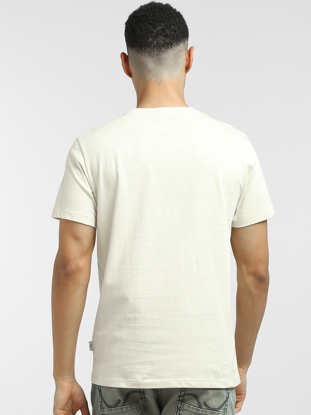 Beige Graphic Print Crew Neck T-shirt