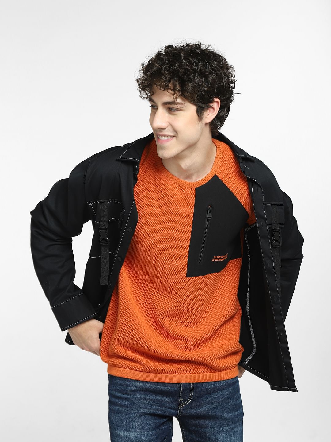 Orange Zip Detail Pullover