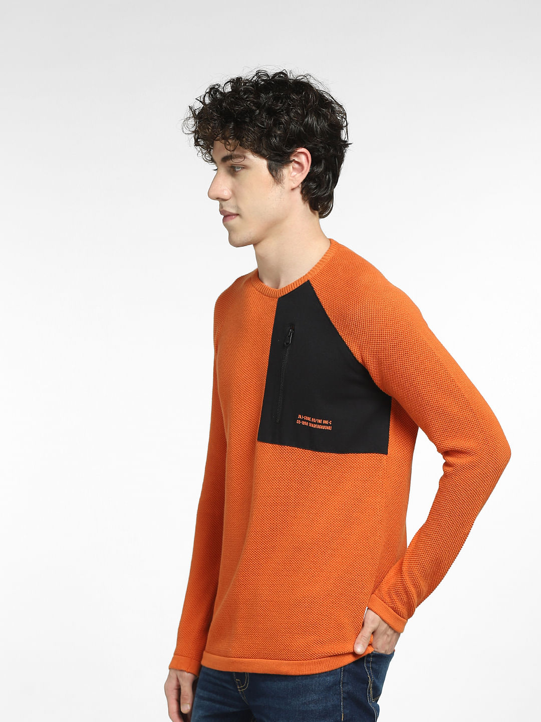 Orange Zip Detail Pullover