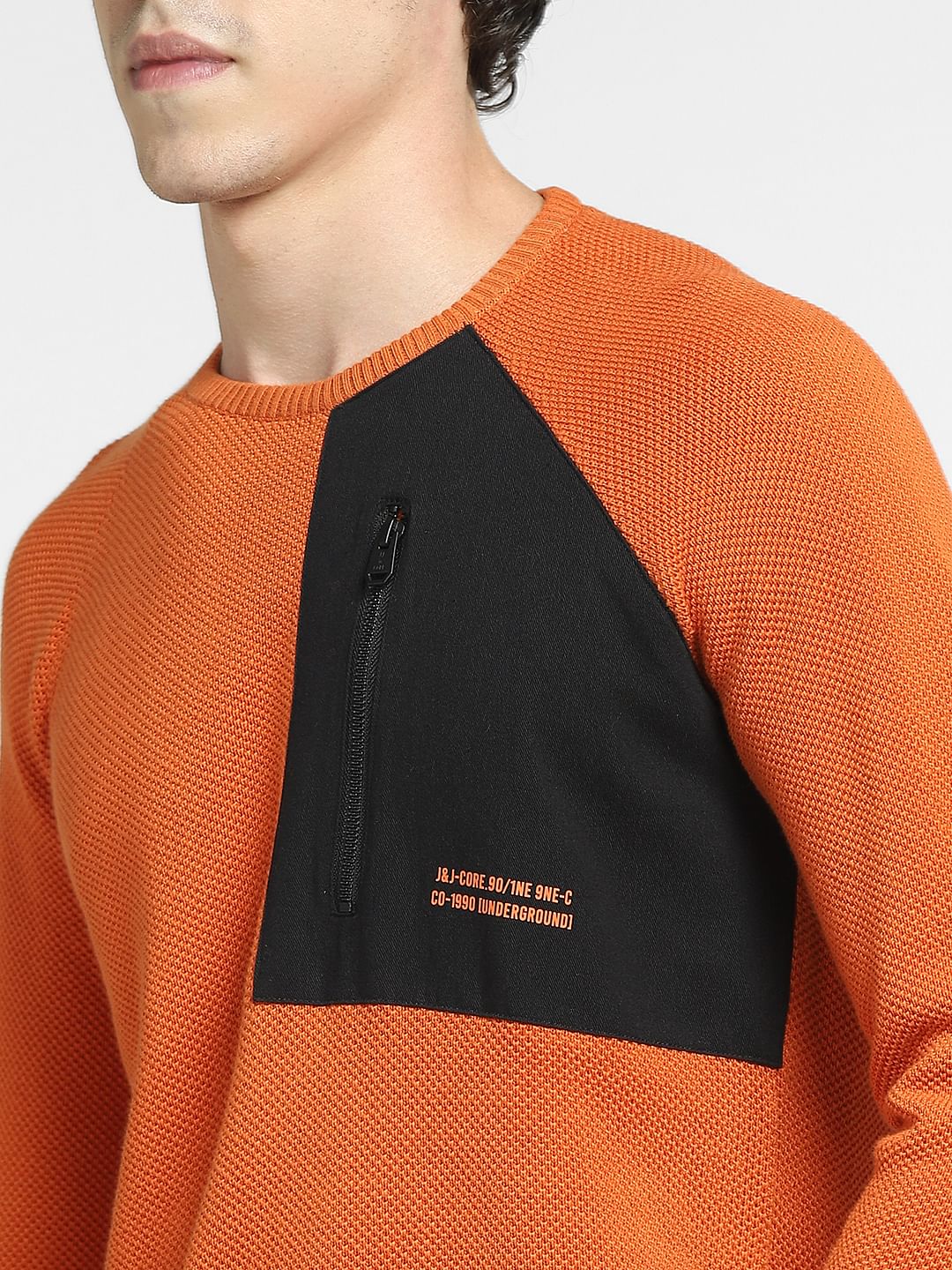 Orange Zip Detail Pullover