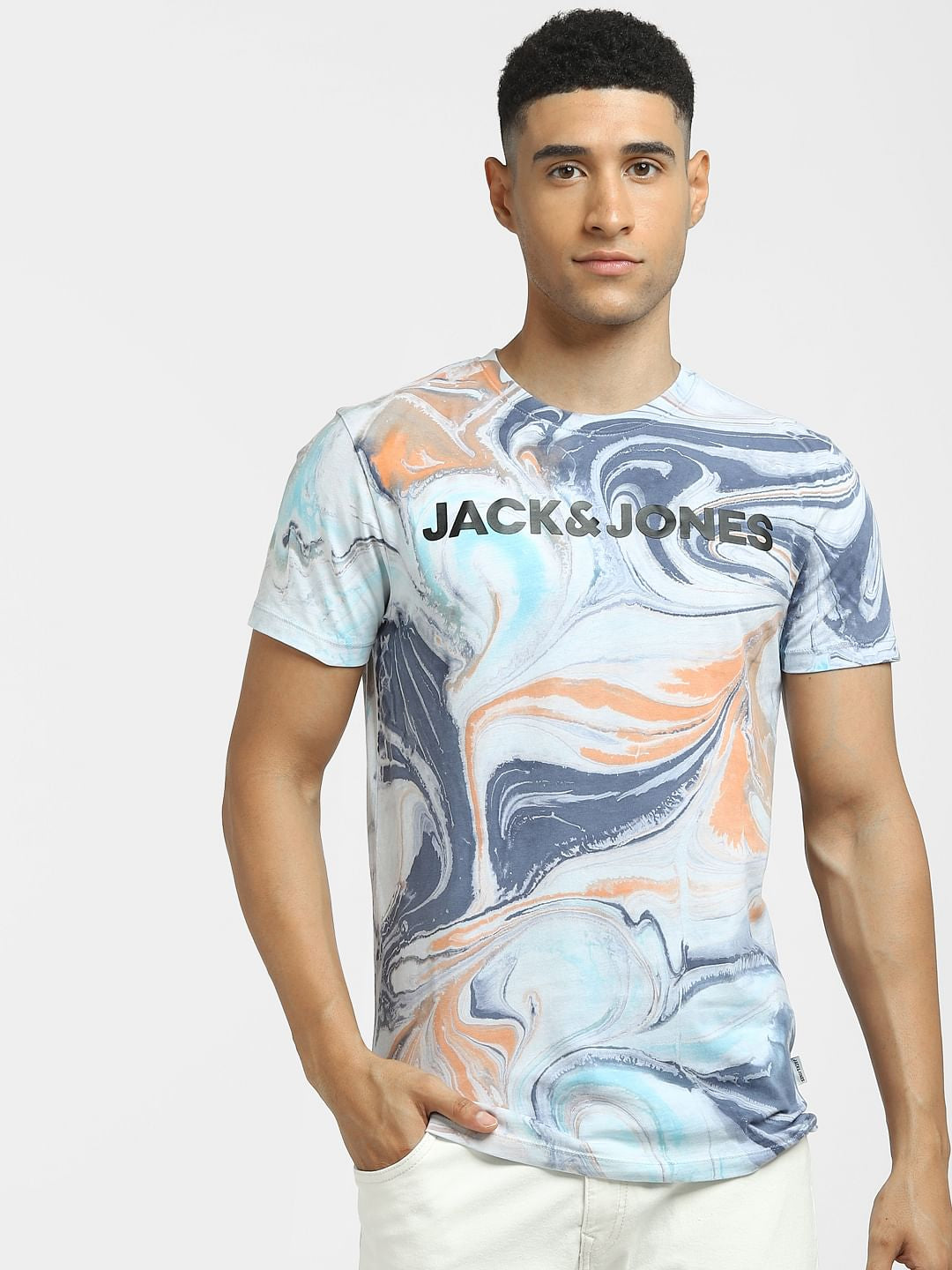 Blue Abstract Print Crew Neck T-Shirt