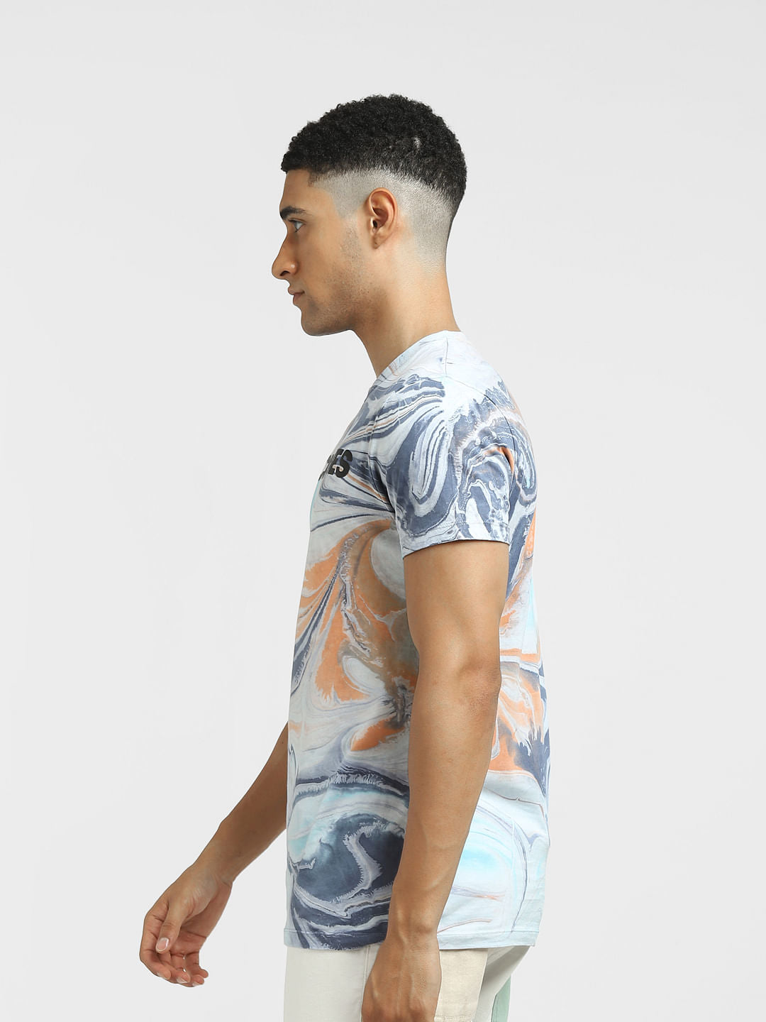 Blue Abstract Print Crew Neck T-Shirt