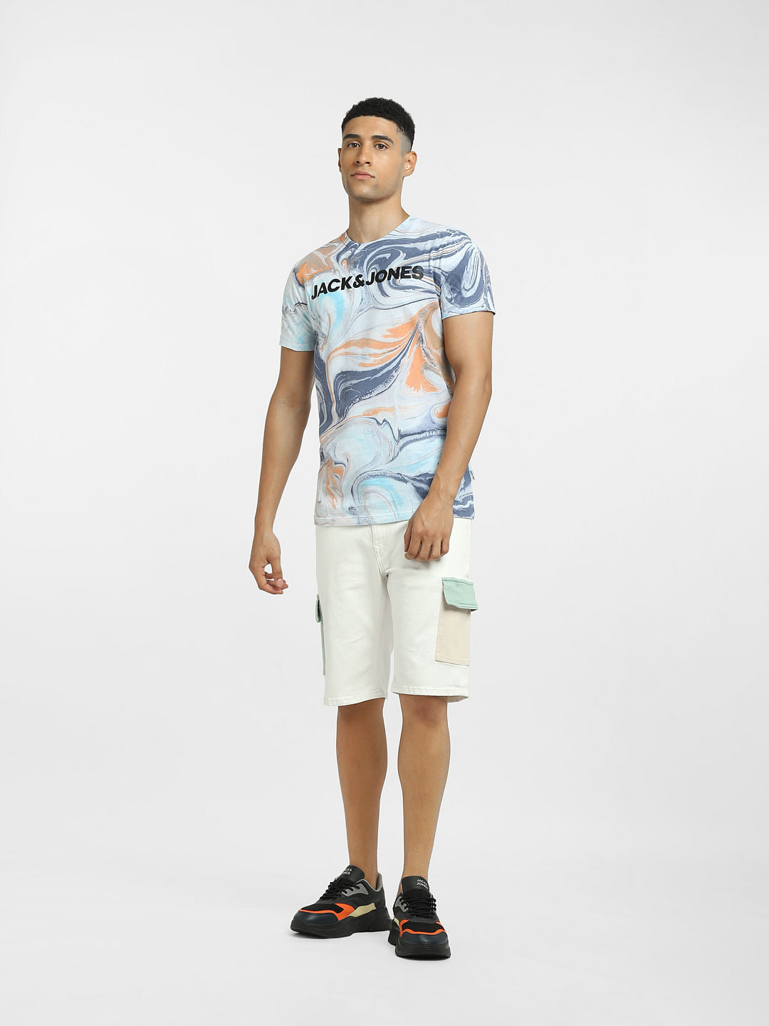 Blue Abstract Print Crew Neck T-Shirt