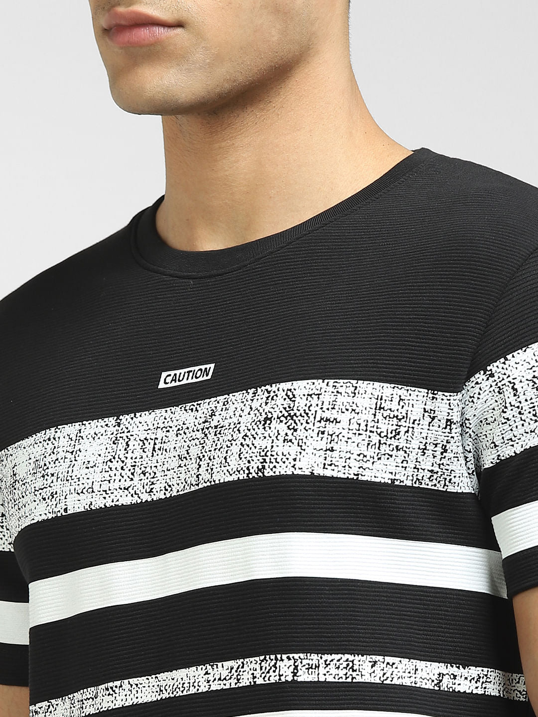 Black Striped Crew Neck T-shirt