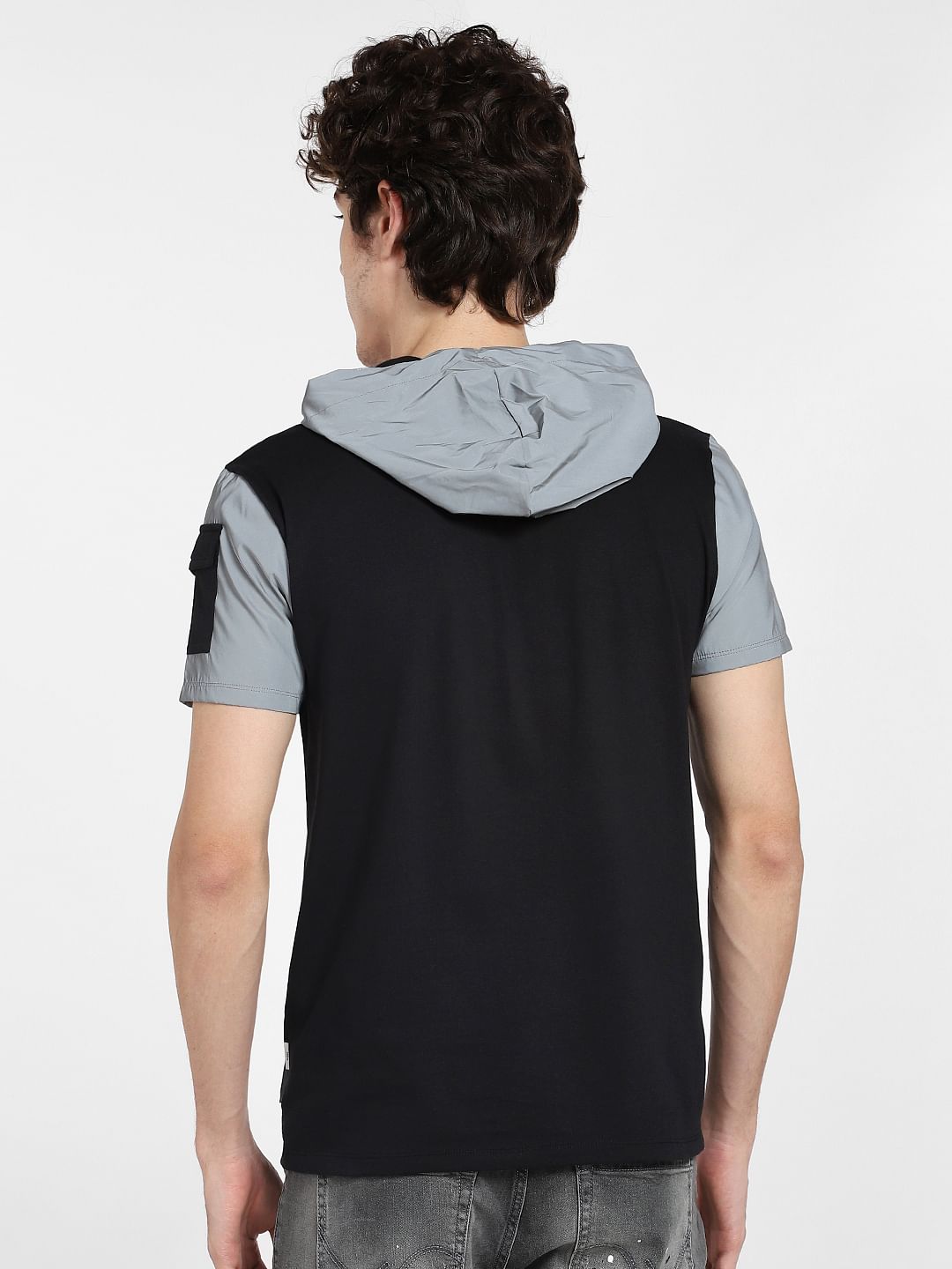 Black Colourblocked Hooded Sweatshirt