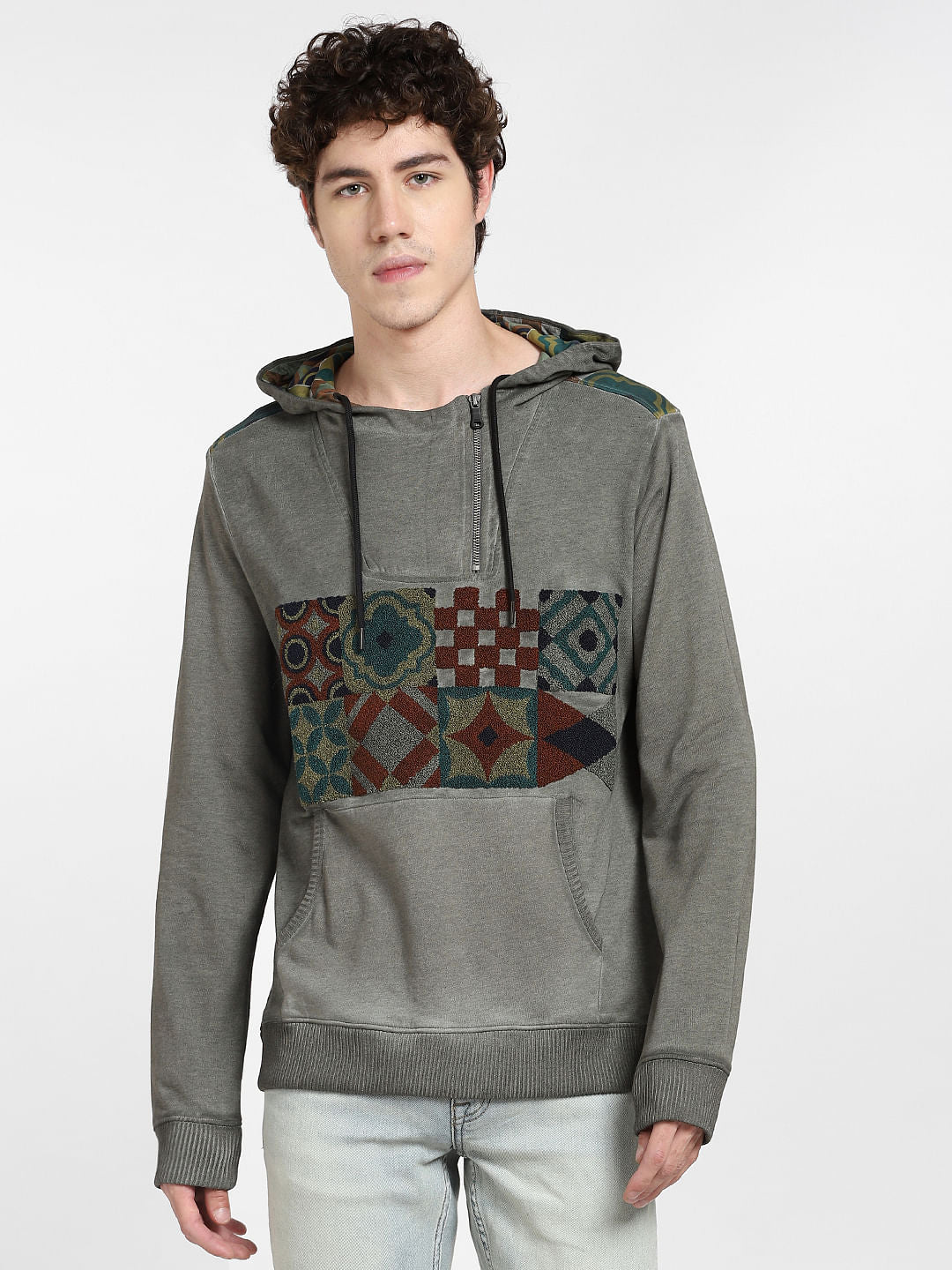 Green Graphic Print Hooded Sweatshirt