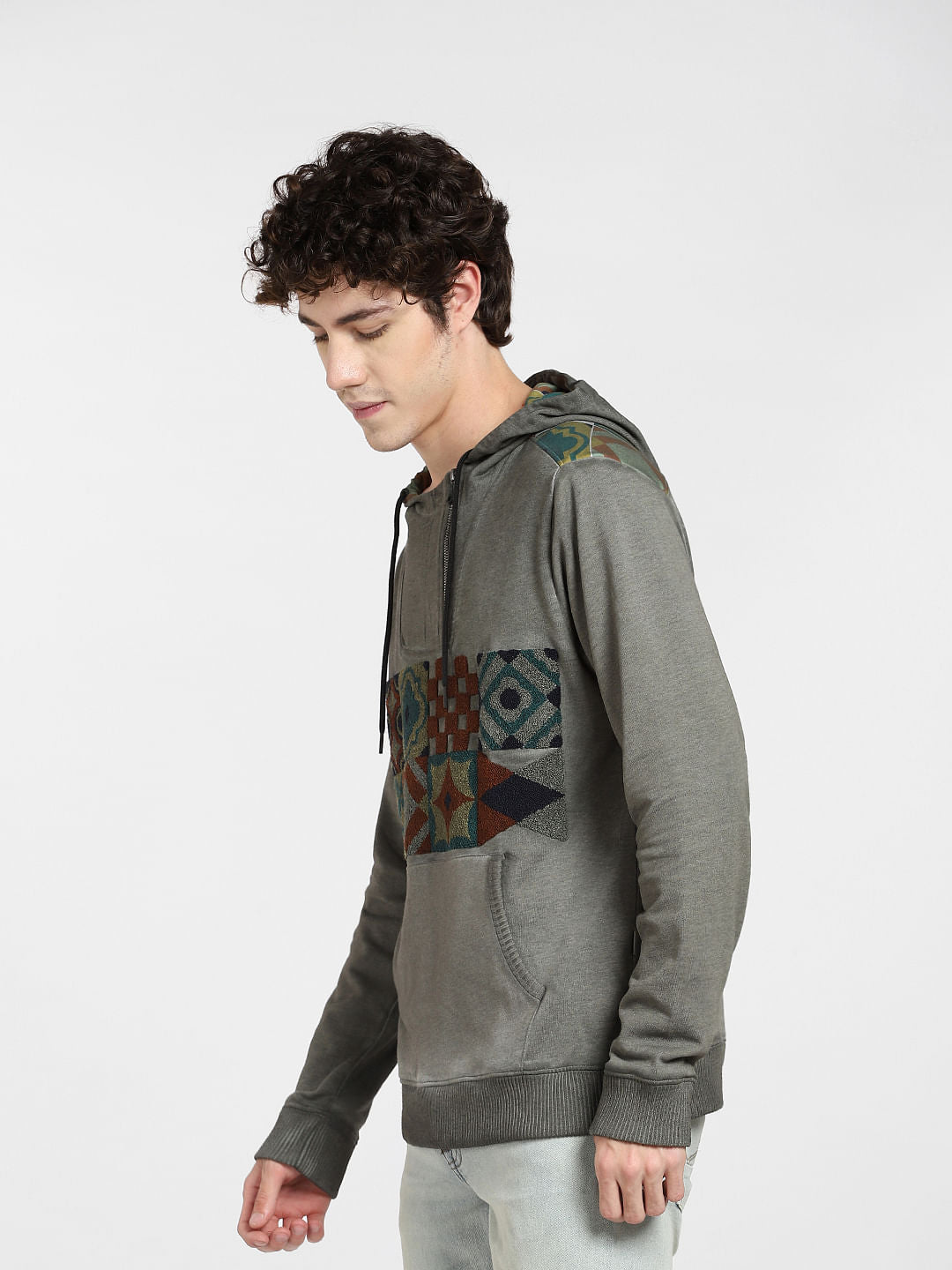 Green Graphic Print Hooded Sweatshirt