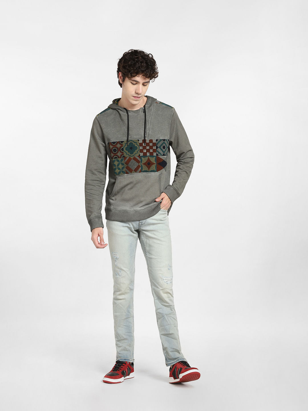 Green Graphic Print Hooded Sweatshirt