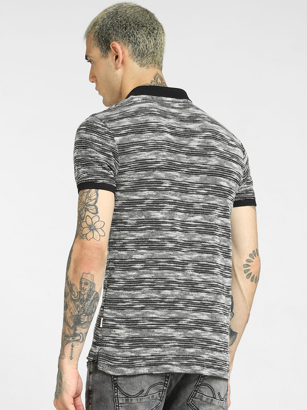 Black Striped Polo Neck T-shirt