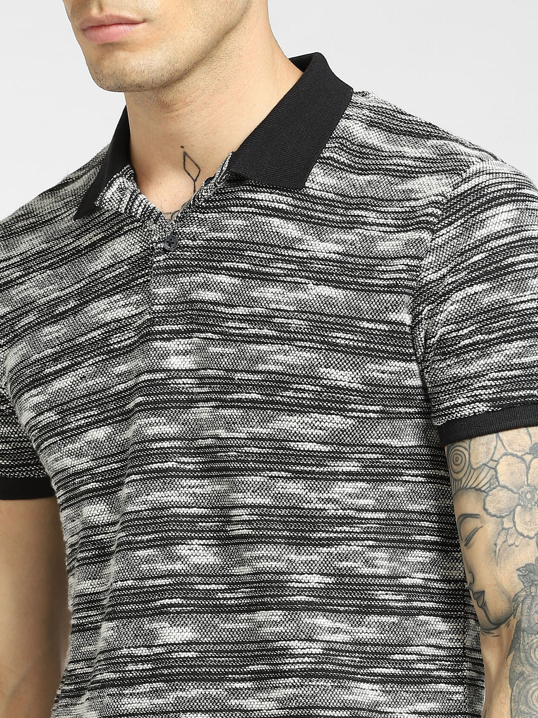 Black Striped Polo Neck T-shirt