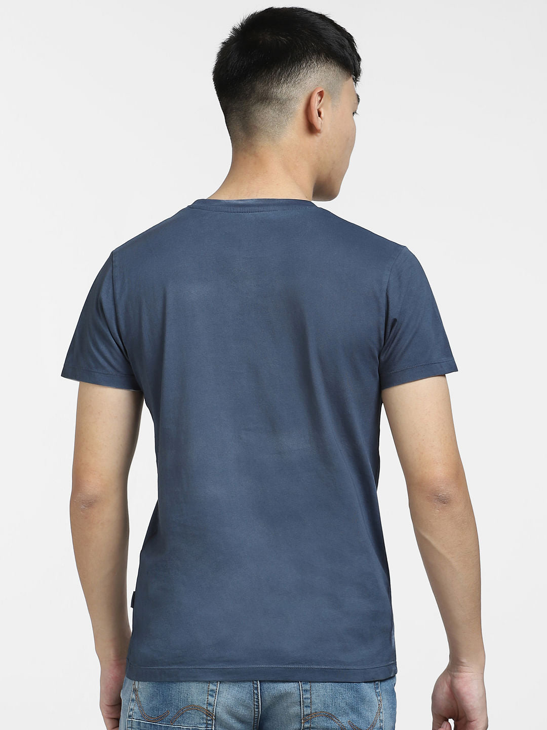 Blue Logo Print Crew Neck T-shirt