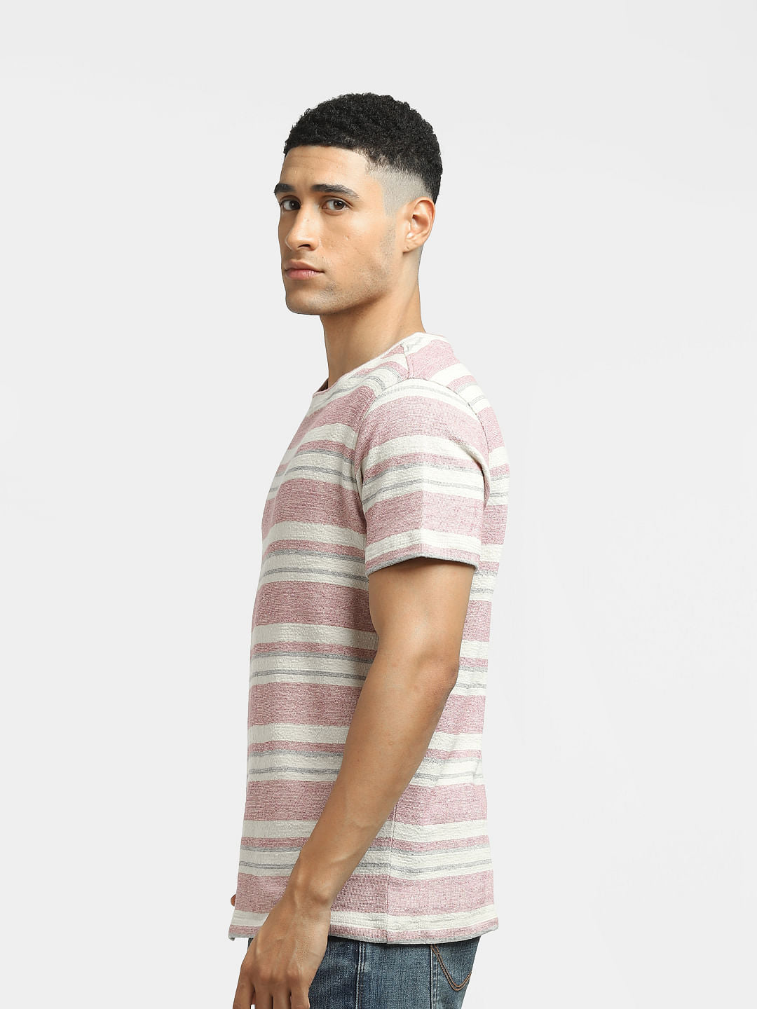 Pink Striped Crew Neck T-shirt