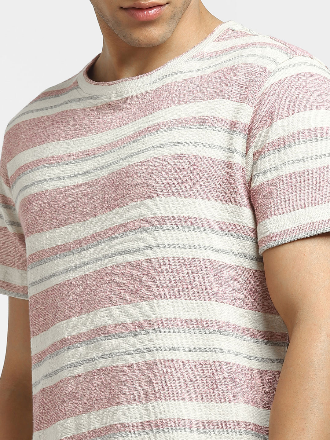 Pink Striped Crew Neck T-shirt