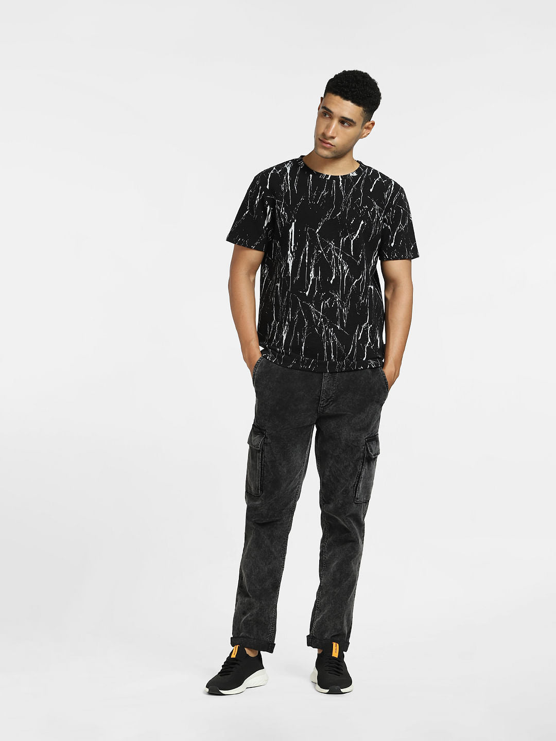 Black Abstract Print Crew Neck T-shirt