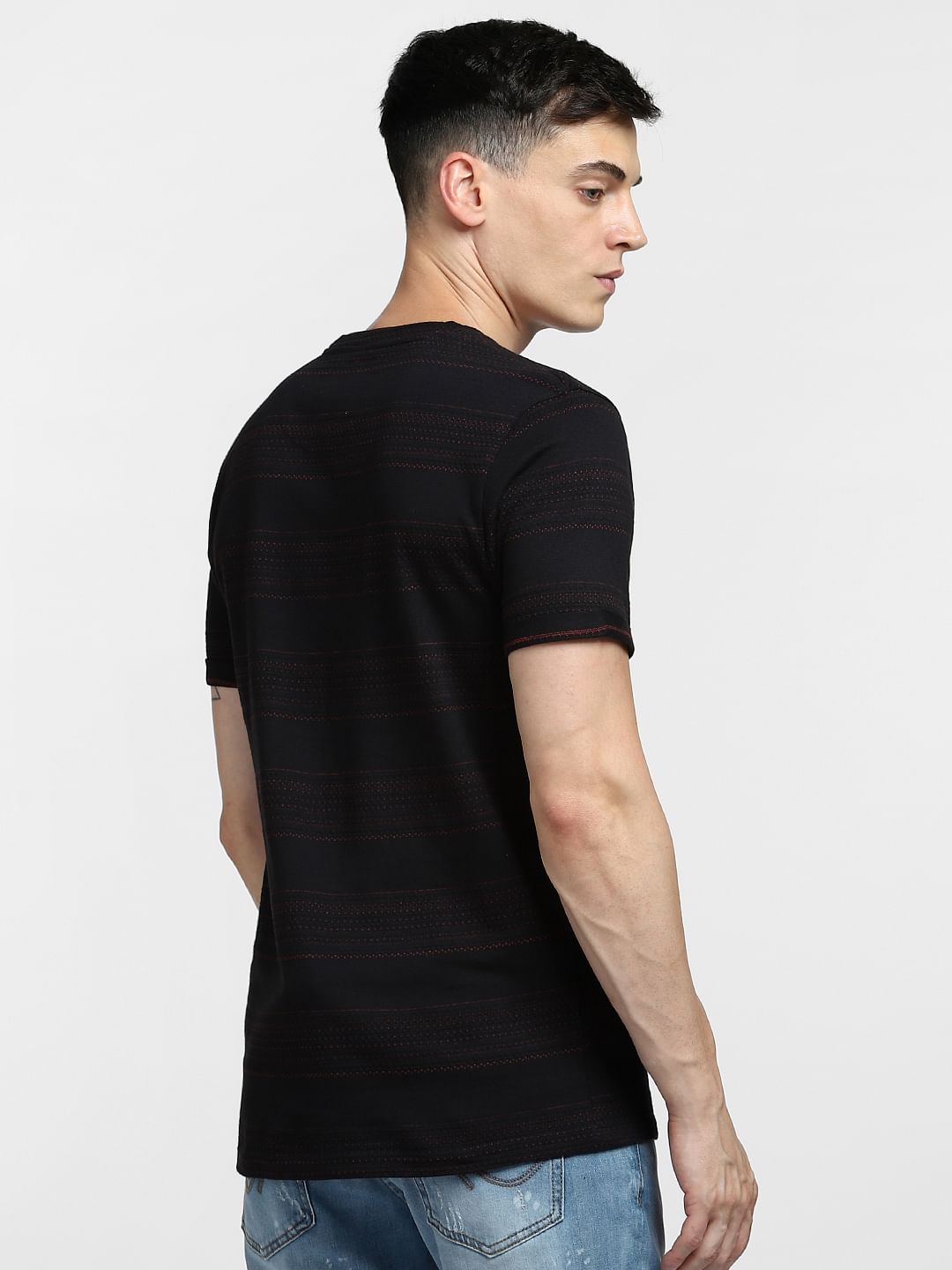 Black Striped Crew Neck T-shirt