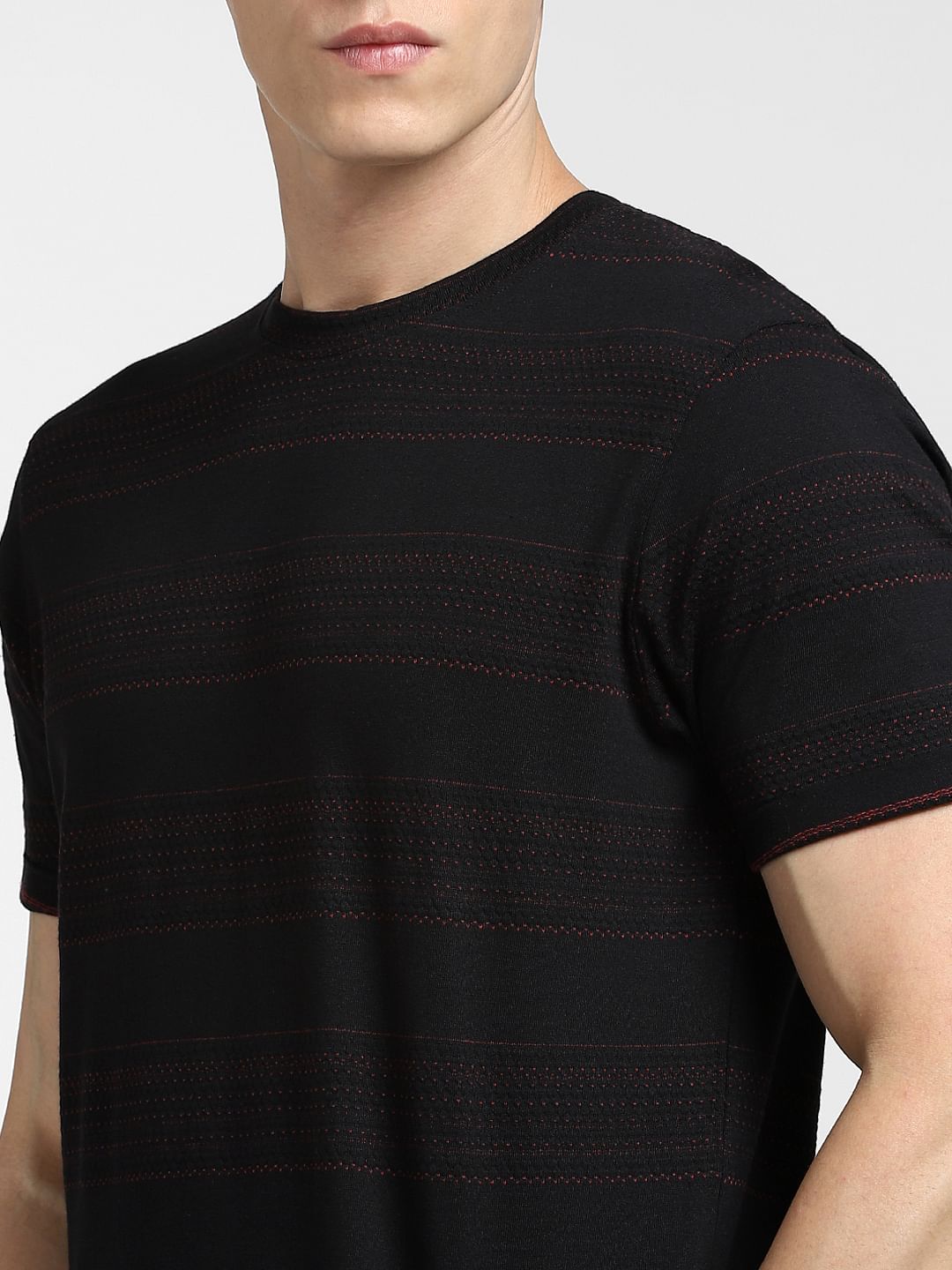 Black Striped Crew Neck T-shirt