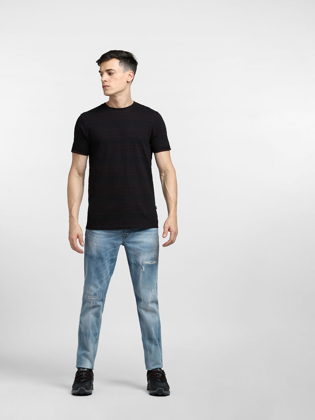 Black Striped Crew Neck T-shirt