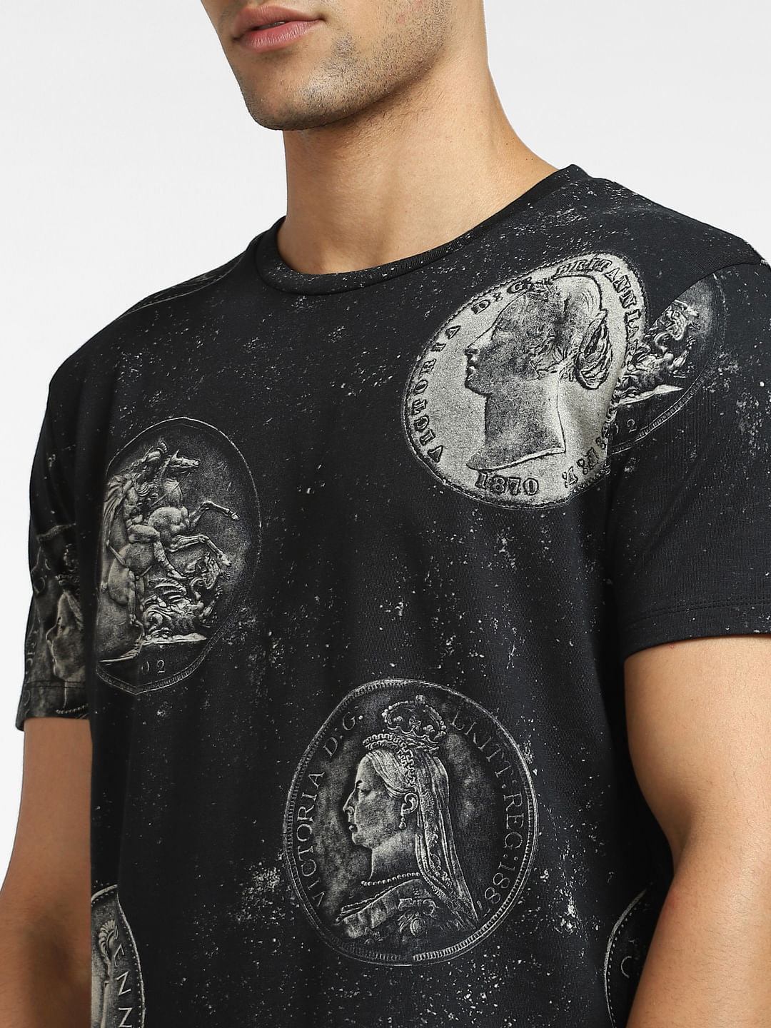 Black Coin Print Crew Neck T-shirt
