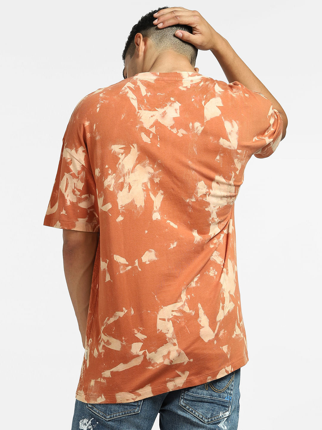 Brown Abstract Print Crew Neck T-shirt