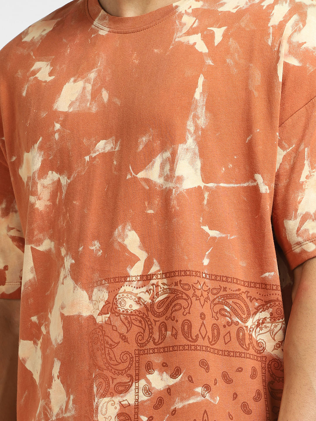 Brown Abstract Print Crew Neck T-shirt