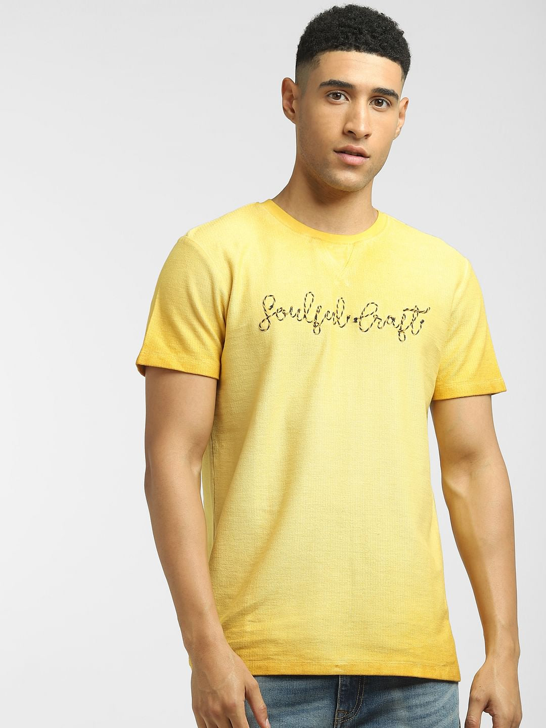 Yellow Embroidered Crew Neck T-shirt