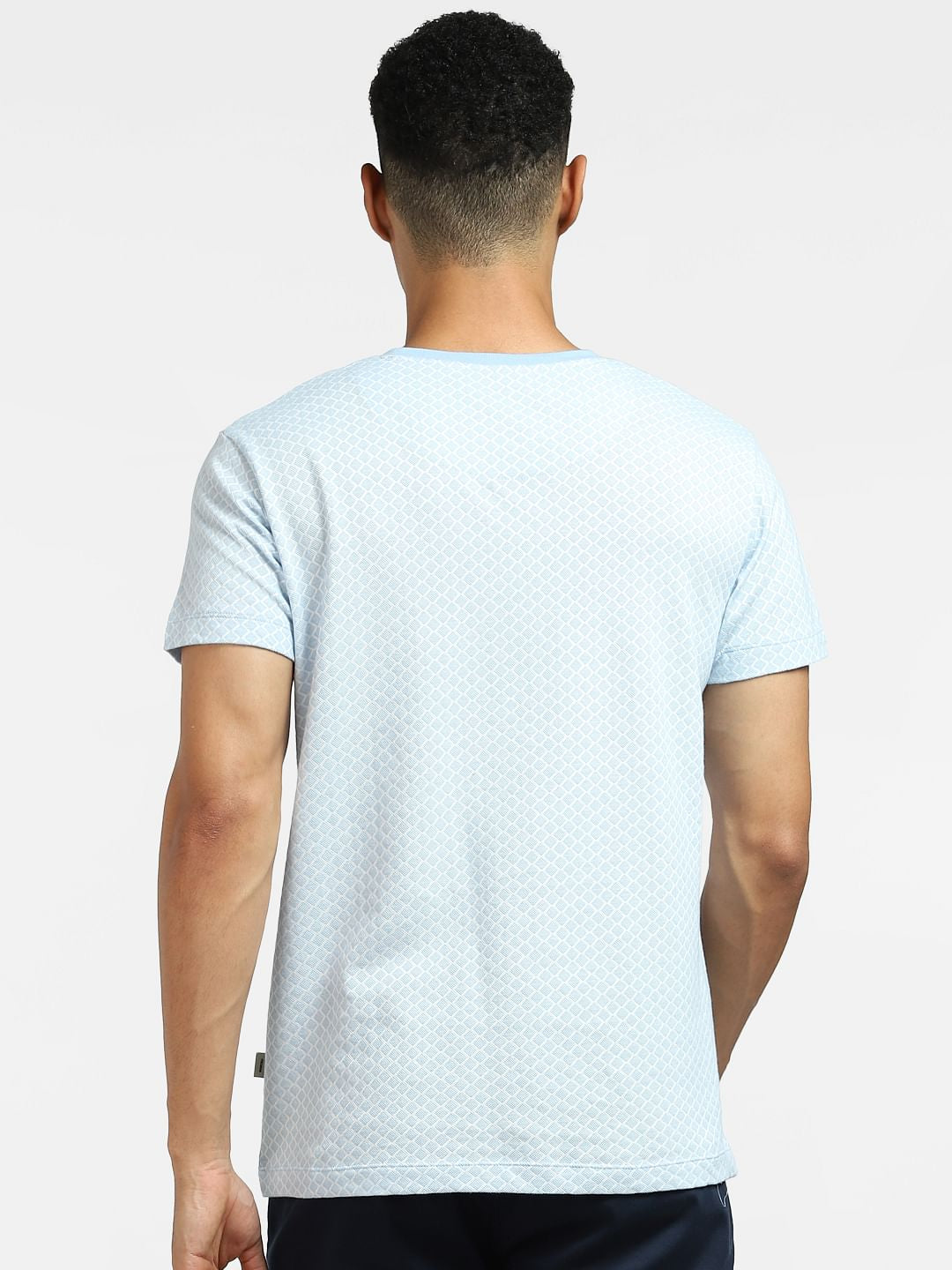 Light Blue All Over Print Crew Neck T-shirt