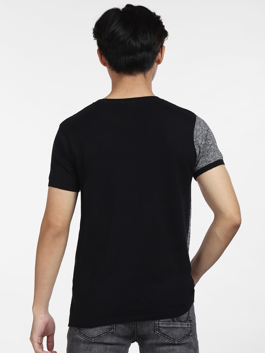 Black Jacquard Knitted Crew Neck T-shirt
