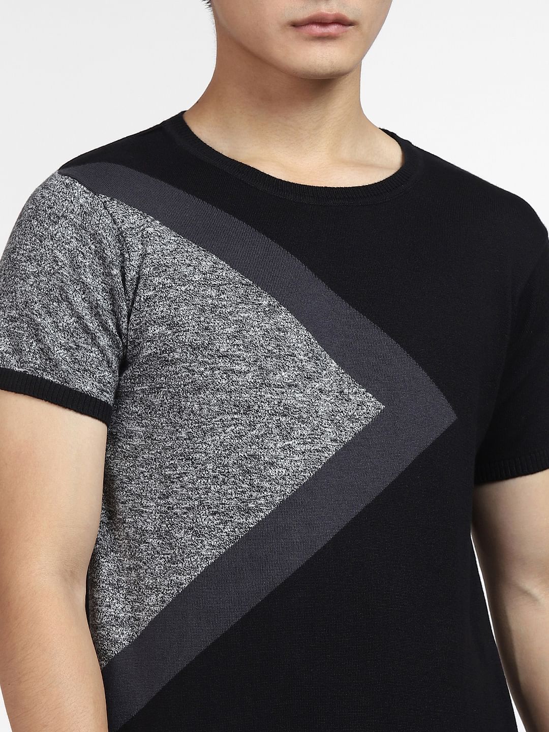 Black Jacquard Knitted Crew Neck T-shirt