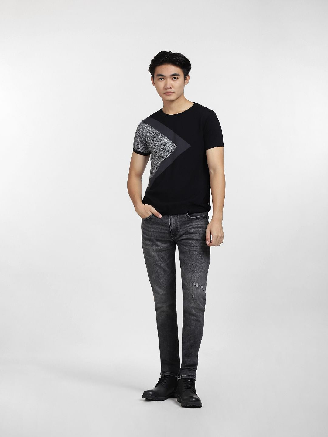 Black Jacquard Knitted Crew Neck T-shirt