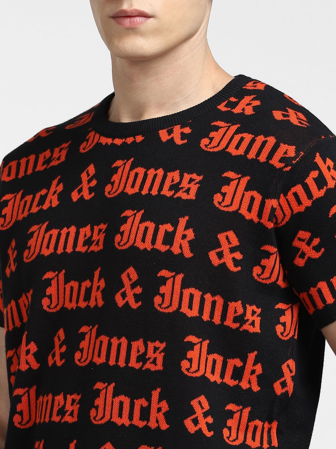 BLACK LOGO PRINT Knitted CREW NECK T-SHIRT