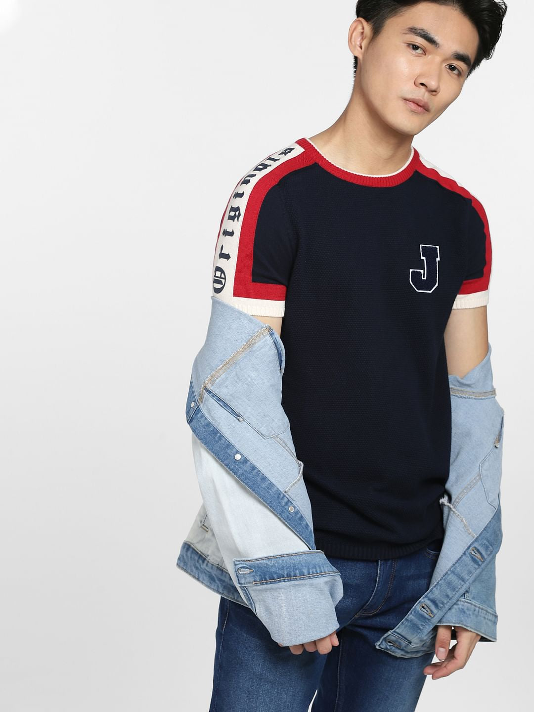 Blue Printed Knitted T-shirt