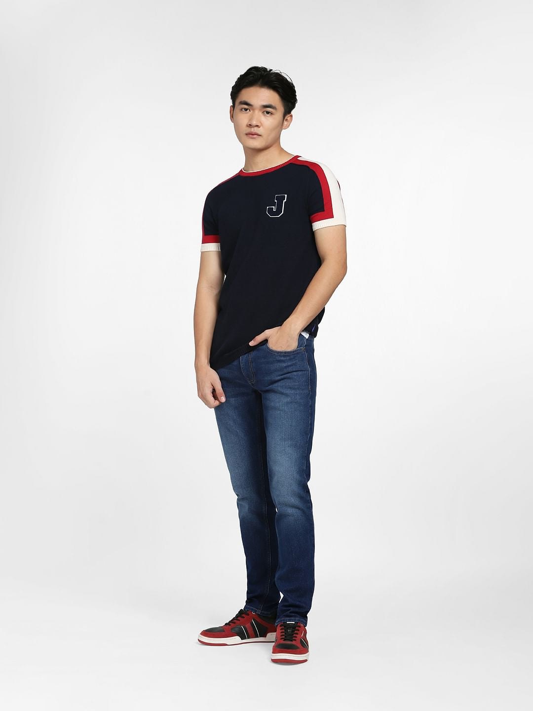 Blue Printed Knitted T-shirt