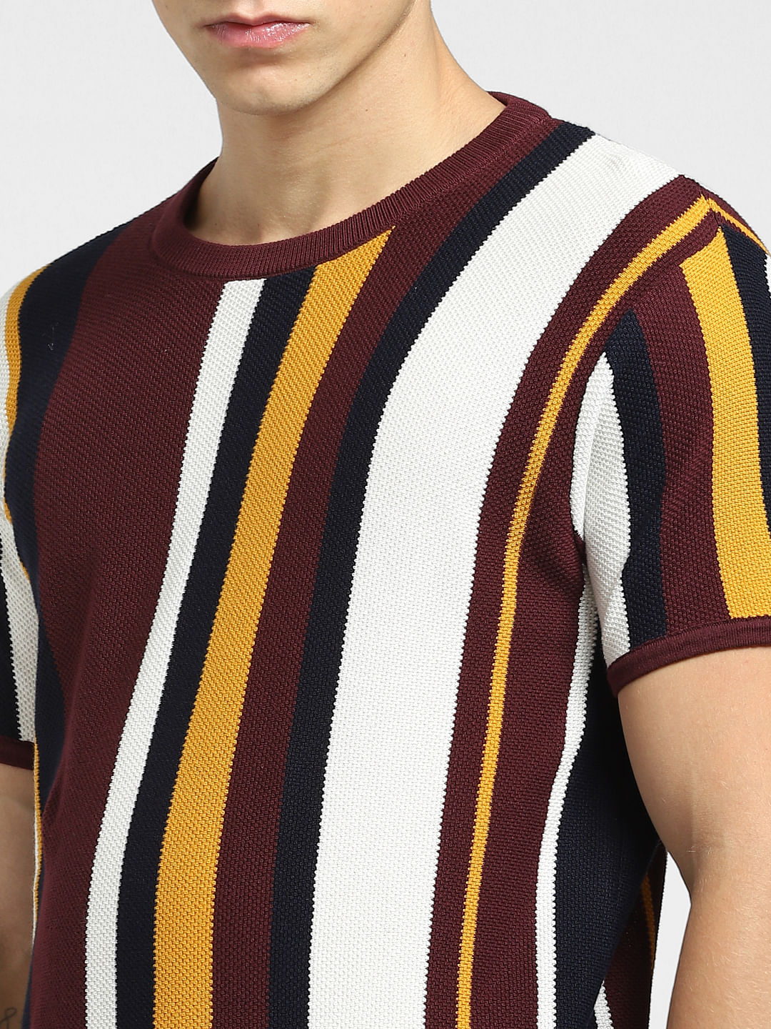 Maroon Colourblocked Knitted T-shirt