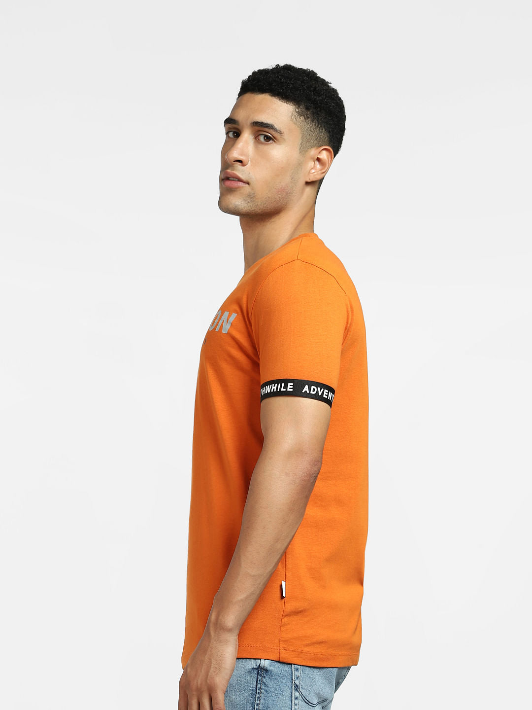 Orange Text Print Crew Neck T-shirt