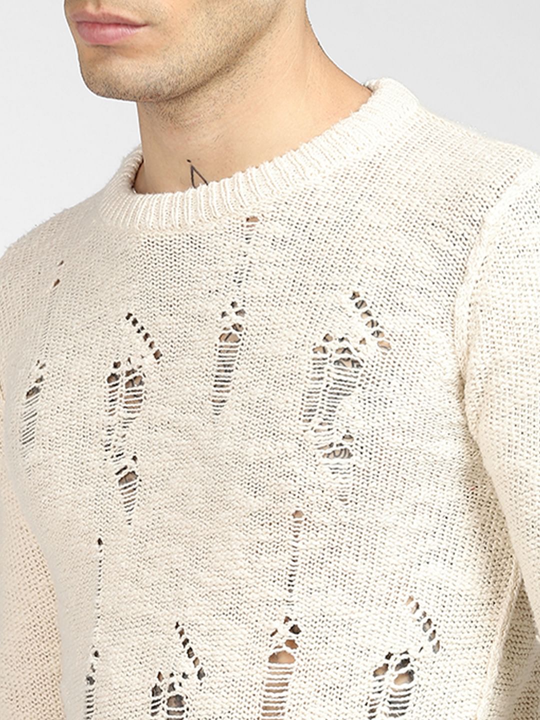 Beige Ripped Pullover