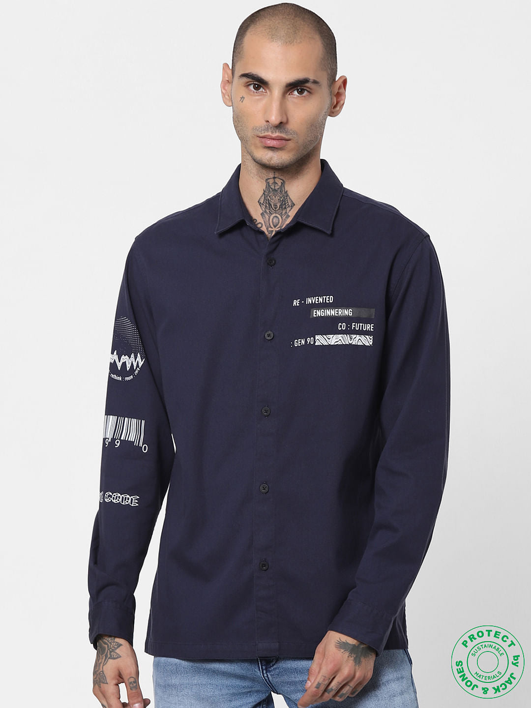 Blue Printed Full Sleeves Shirt