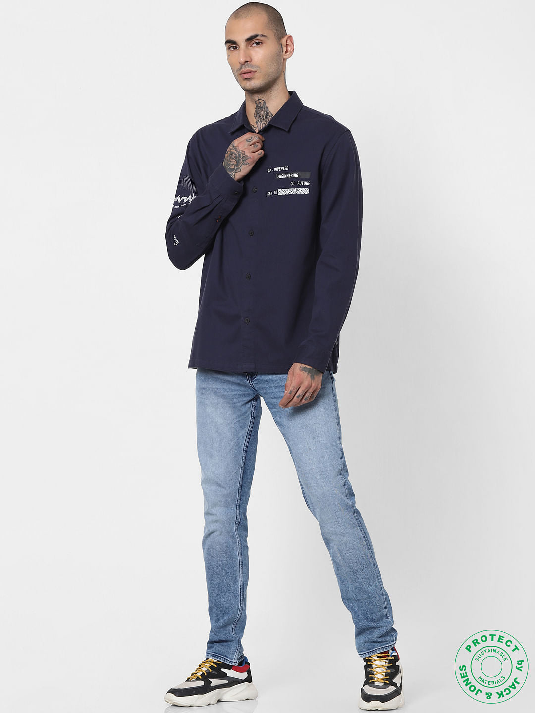 Blue Printed Full Sleeves Shirt