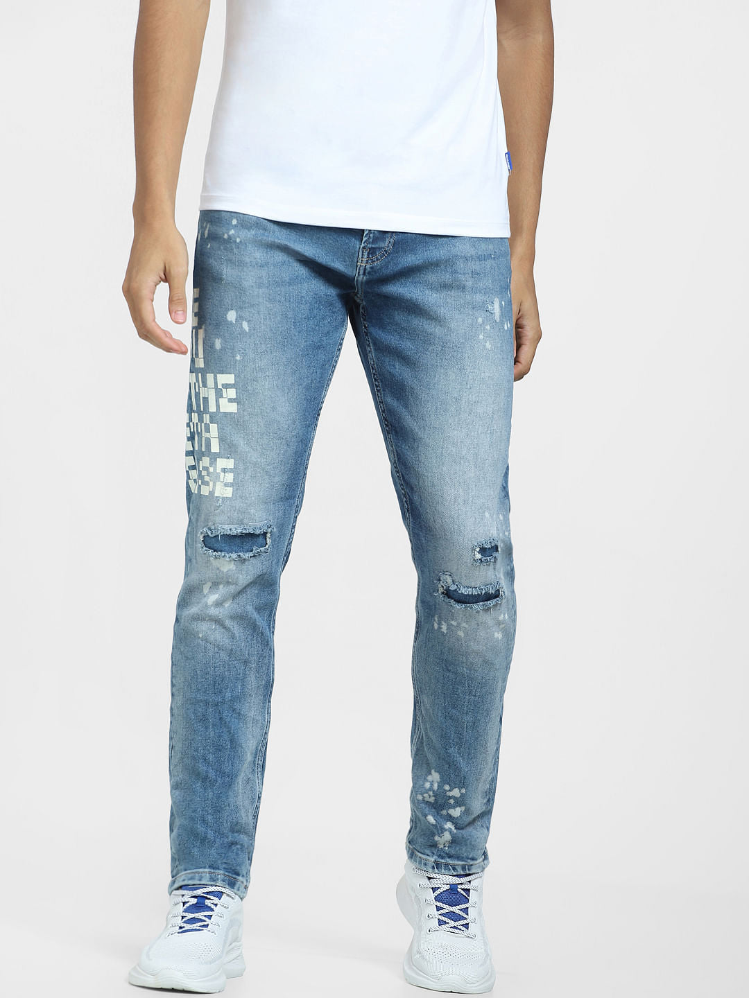 Blue Mid Rise Distressed Erik Anti Fit Jeans