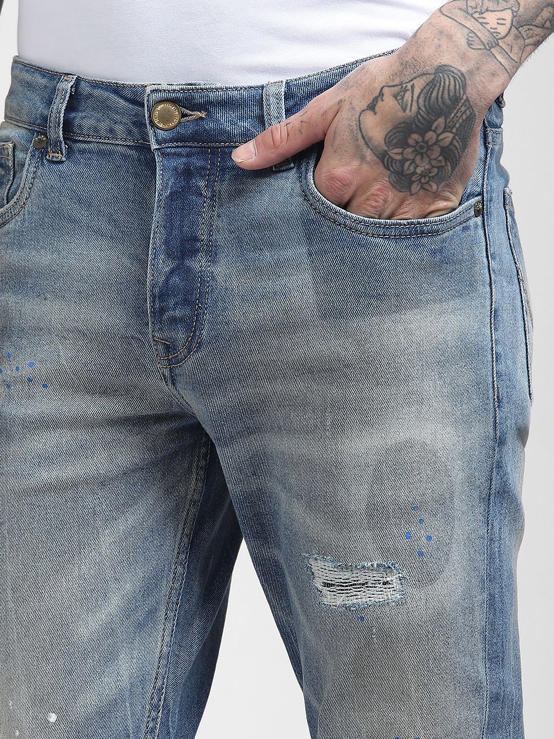 Light Blue Low Rise Glenn Ripped Slim Fit Jeans