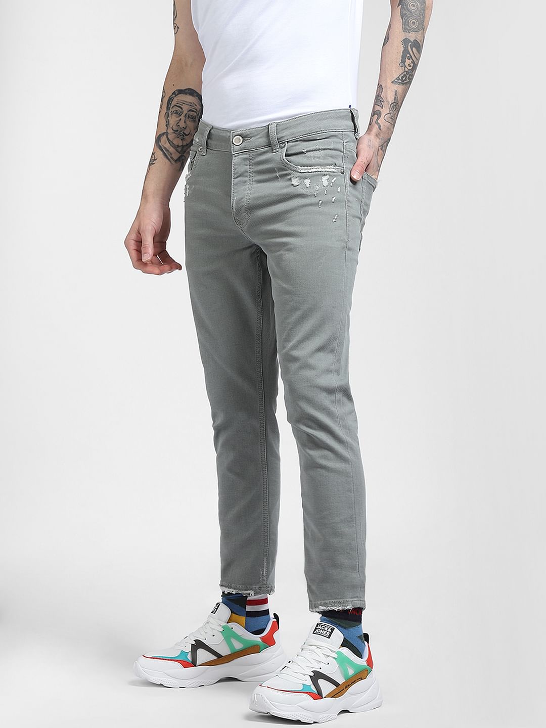 Light Green Low Rise Glenn Ripped Slim Fit Jeans