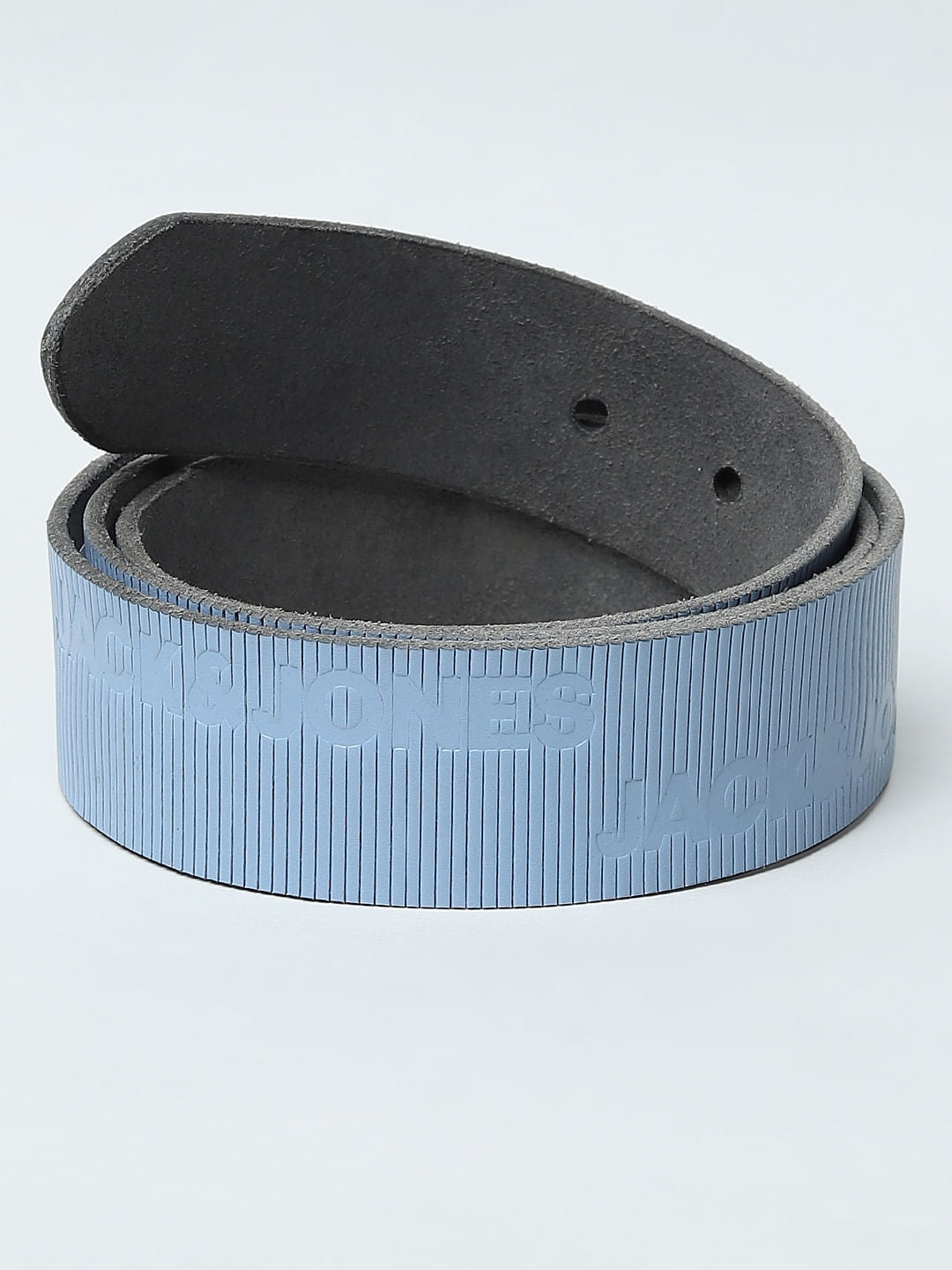 Blue Textured Logo Leather Belt