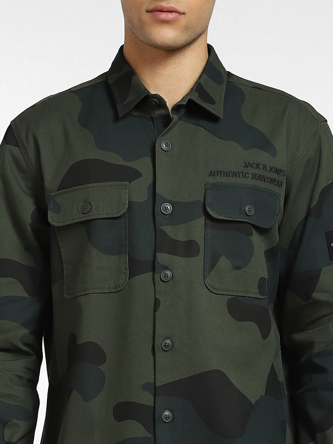Green Camo Print Full Sleeves Shirt