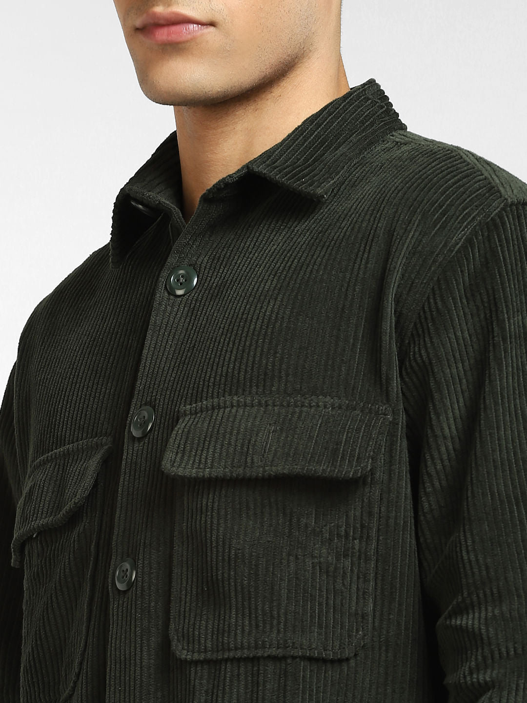 Green Corduroy Full Sleeves Shirt