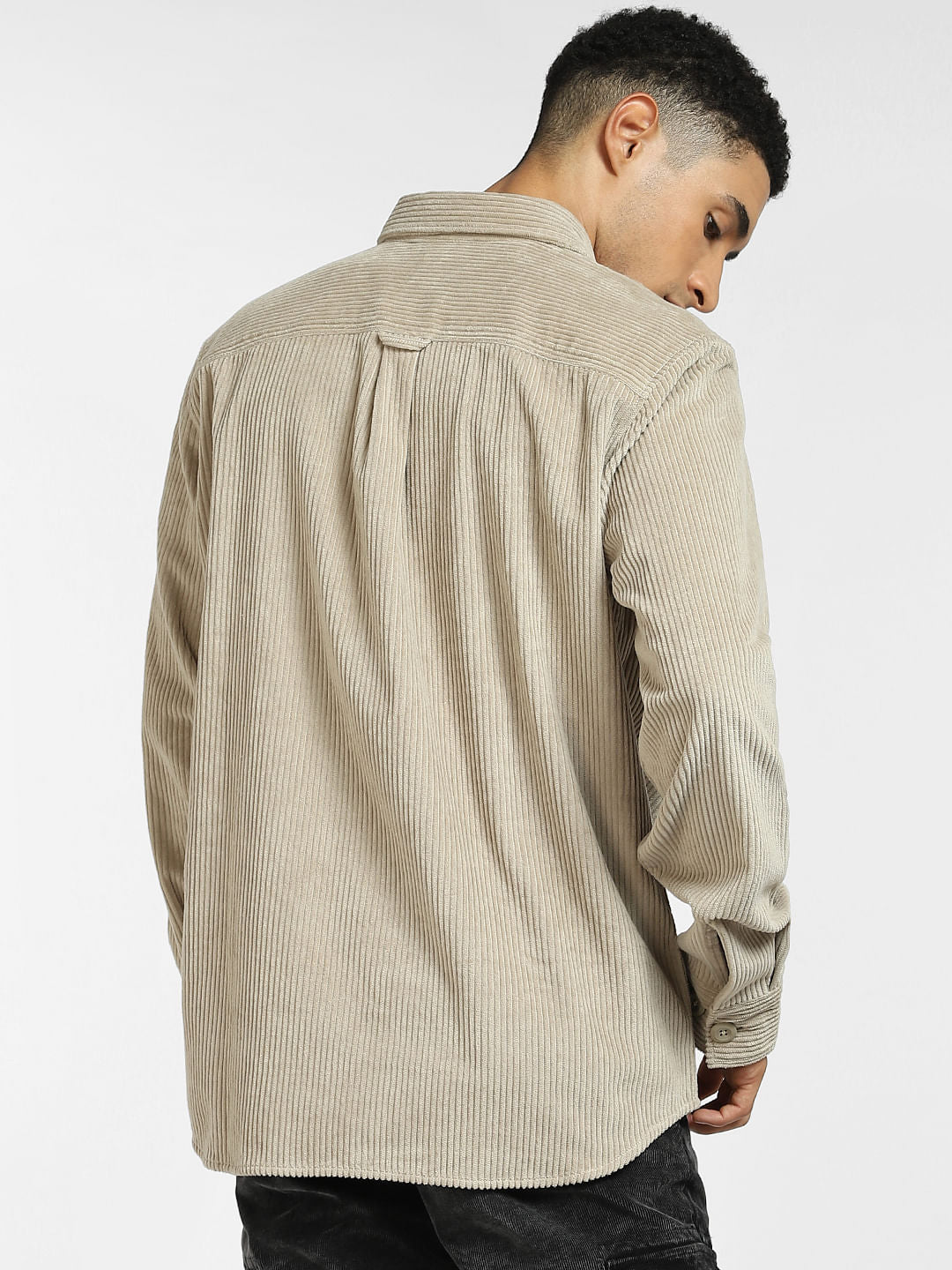 White Corduroy Full Sleeves Shirt
